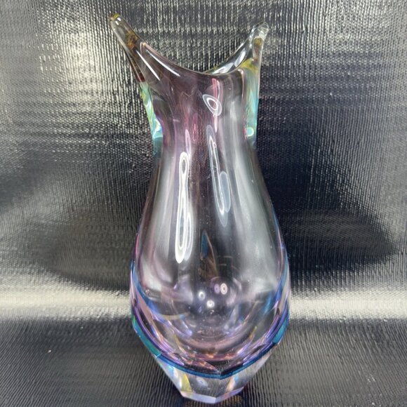 Venetian Murano Art Glass Vase Faceted Bottom Sommerso Heavy Hand Blown Glass - Picture 15 of 16